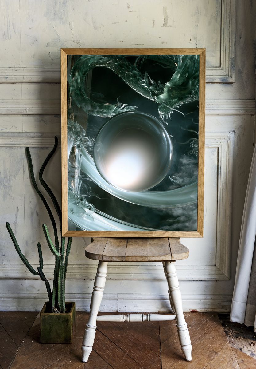 Emerald Dragon Orb Illustration Poster. room preview