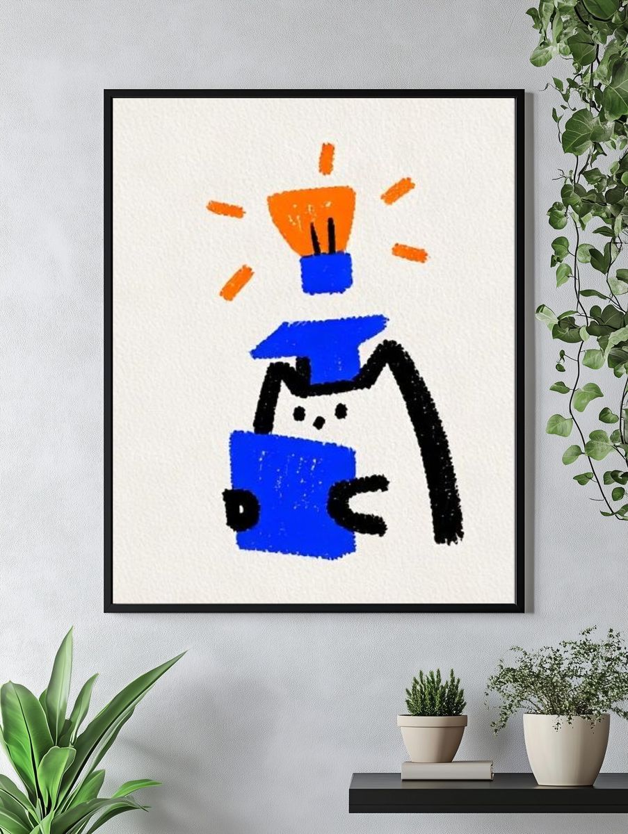 Playful Cat Lamp Illustration Poster. — room view 4