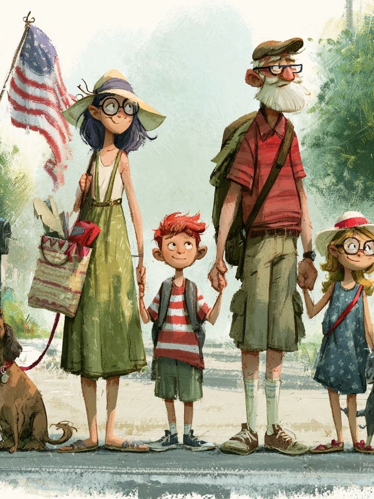 Family Hiking Illustration Poster. poster — illustration art