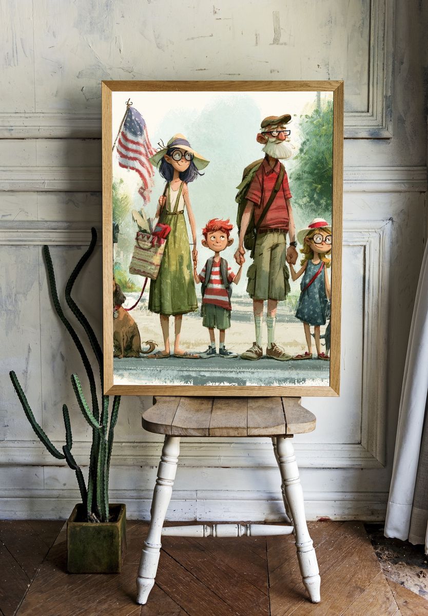 Family Hiking Illustration Poster. — room view 1