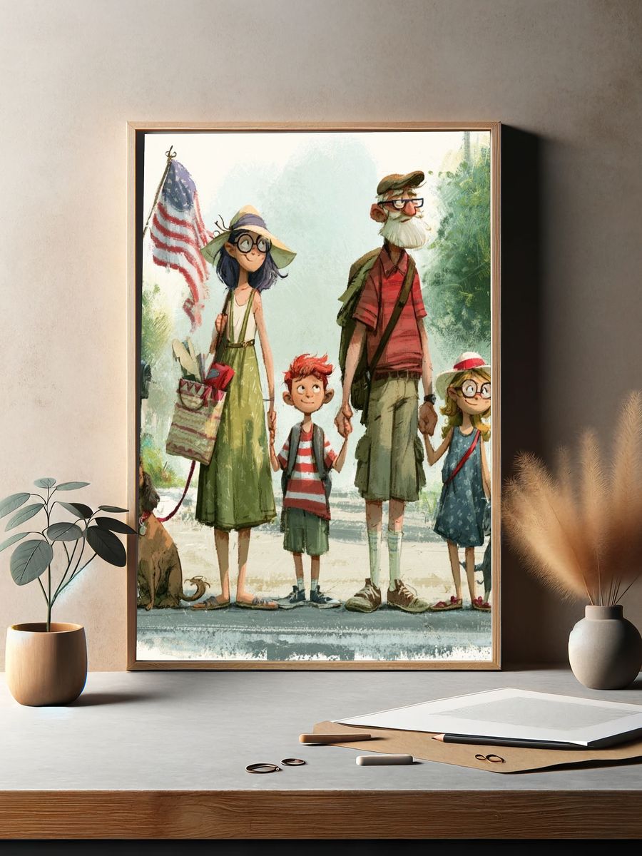Family Hiking Illustration Poster. — room view 2