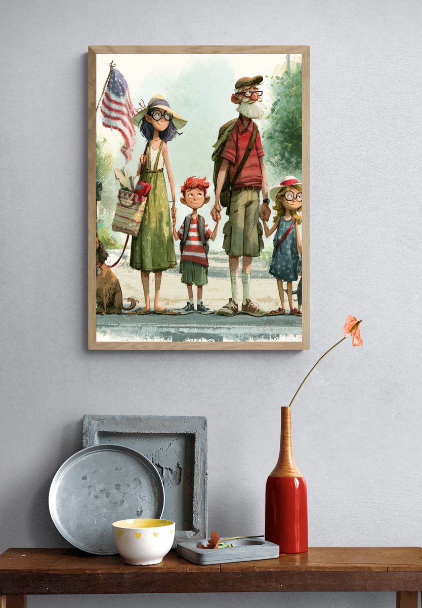 Family Hiking Illustration Poster. — room view 3