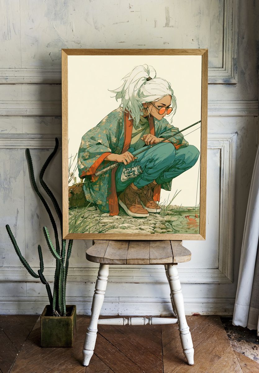 Fishing Girl Digital Art Poster. — room view 1