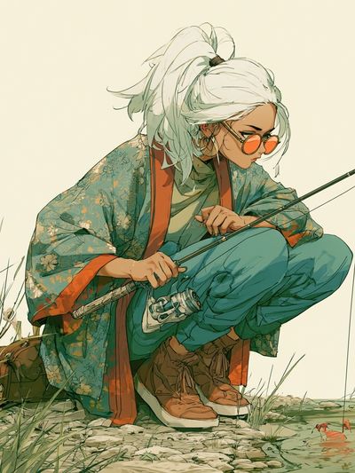 Fishing Girl Digital Art Poster. poster