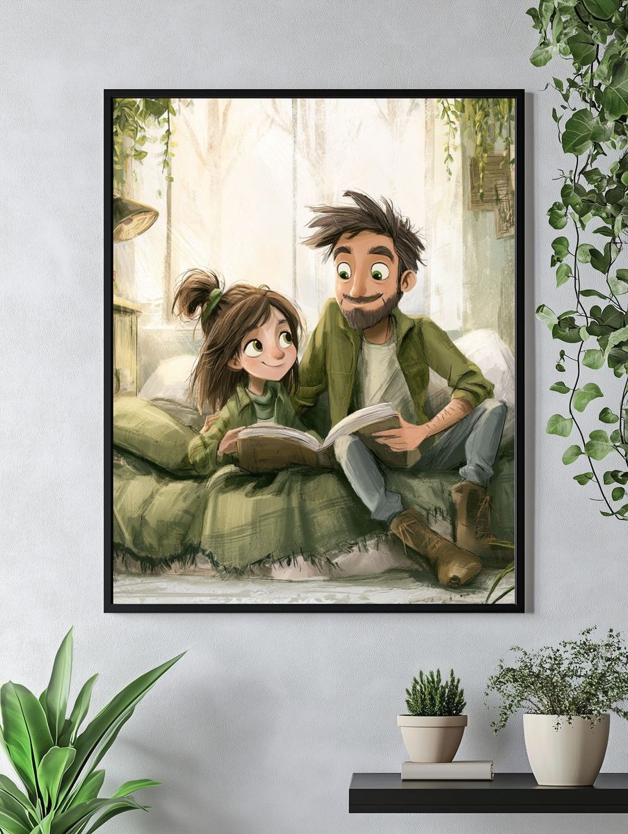 Cozy Reading Moment Illustration Poster. — room view 4