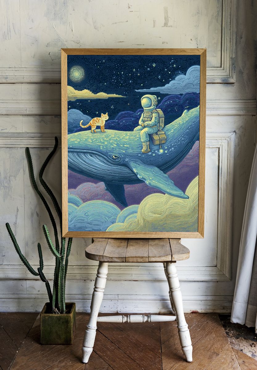 Astronaut on Whale Dreamscape Print room preview
