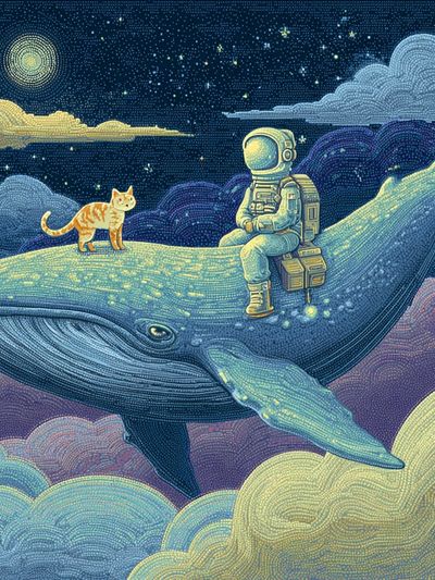 Astronaut on Whale Dreamscape Print. poster
