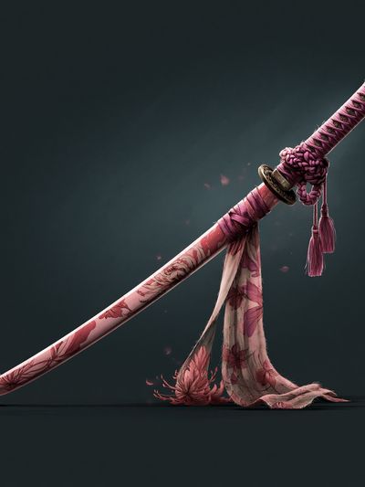 Floral Katana Illustration Print.