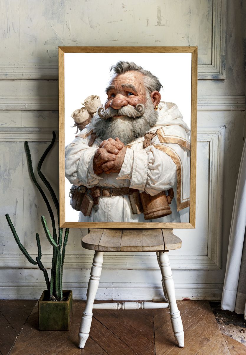 Bearded Dwarf Portrait Illustration Print. — room view 1