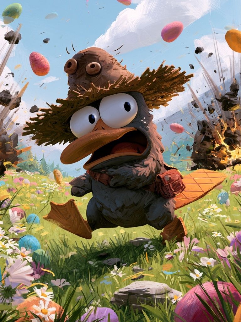 Cartoon Duck Explosion Illustration Poster. poster detail