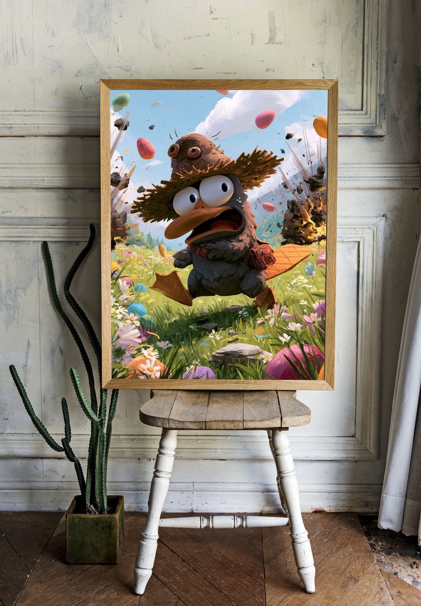 Cartoon Duck Explosion Illustration Poster. room preview