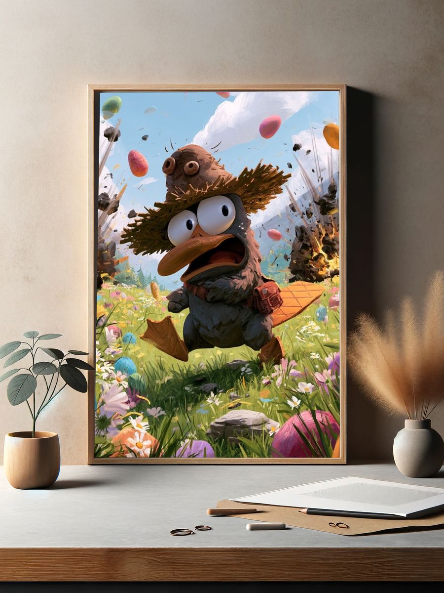 Cartoon Duck Explosion Illustration Poster. — room view 2
