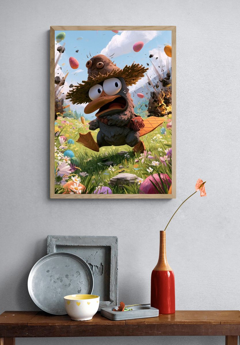 Cartoon Duck Explosion Illustration Poster. — room view 3