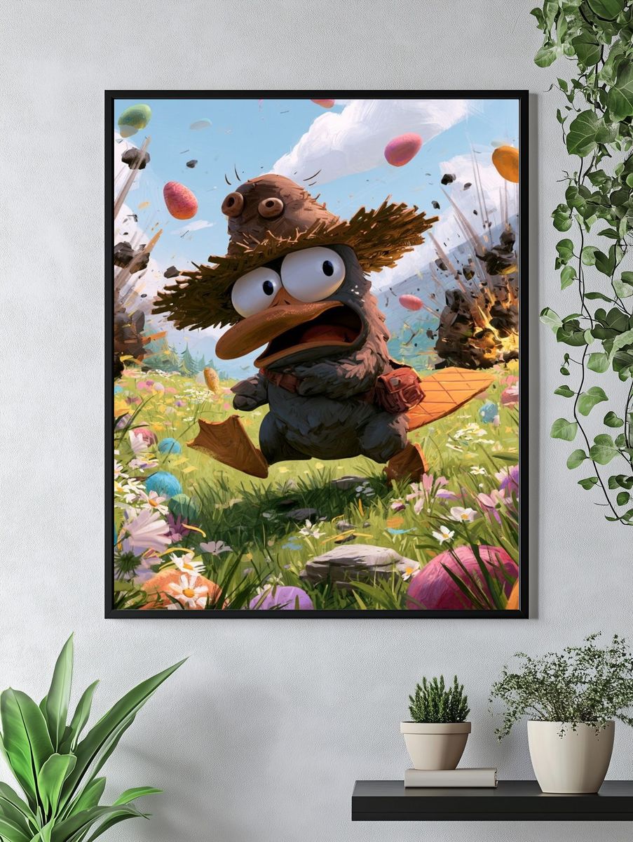 Cartoon Duck Explosion Illustration Poster. — room view 4