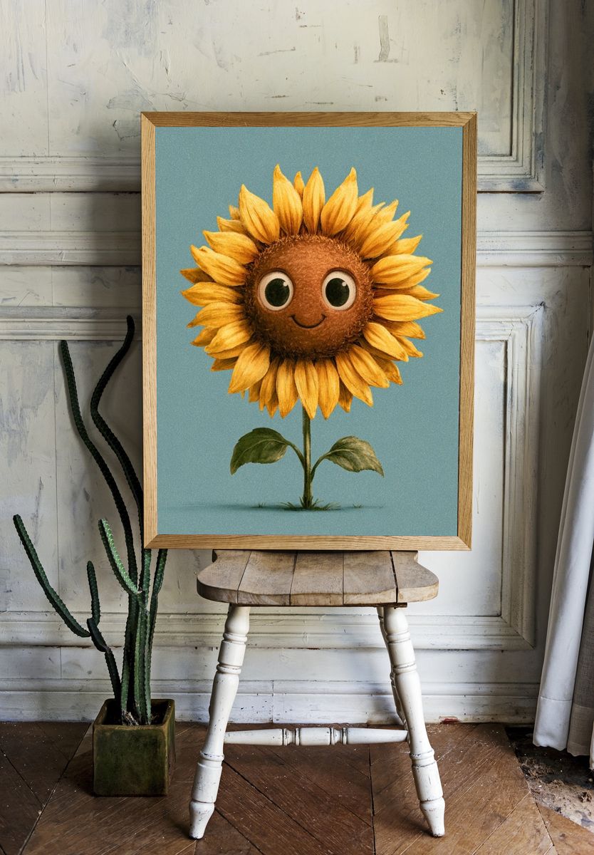 Smiling Sunflower Illustration Poster. room preview