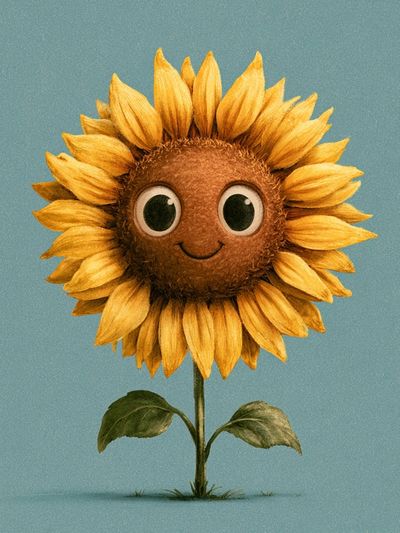 Smiling Sunflower Illustration Poster.