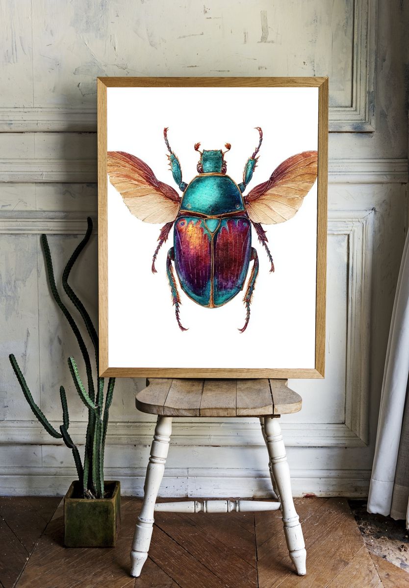 Iridescent Beetle Illustration Poster room preview