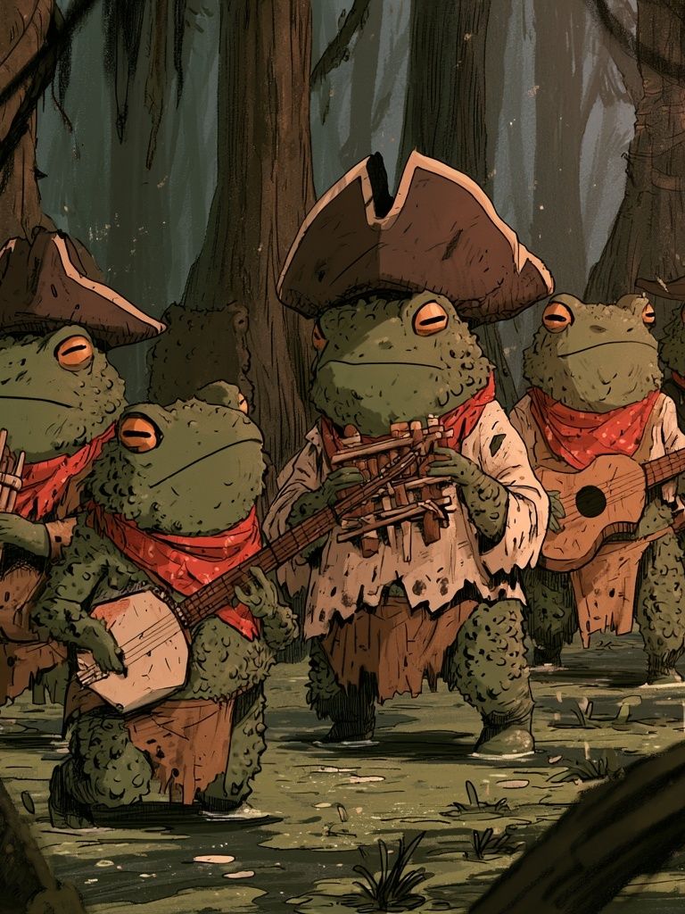 Pirate Frogs Forest Parade Print. poster detail