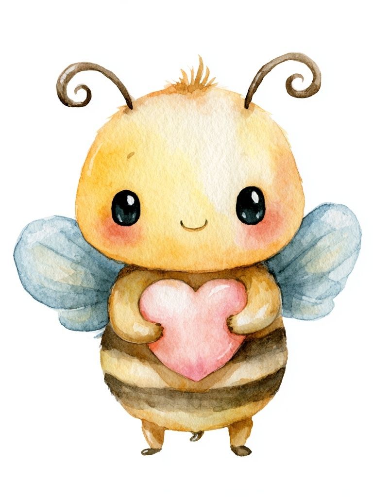 Cute Bee Watercolor Print. poster detail