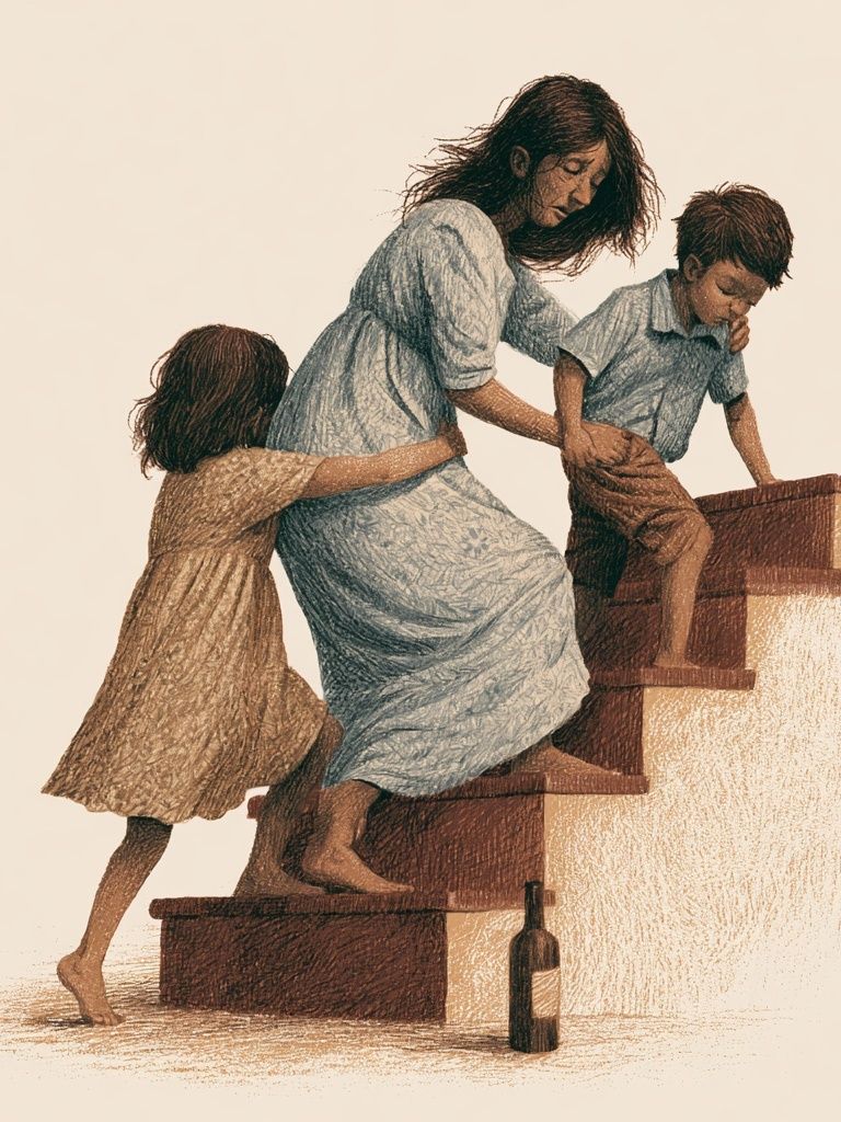 Family Stairway Illustration Poster. poster detail