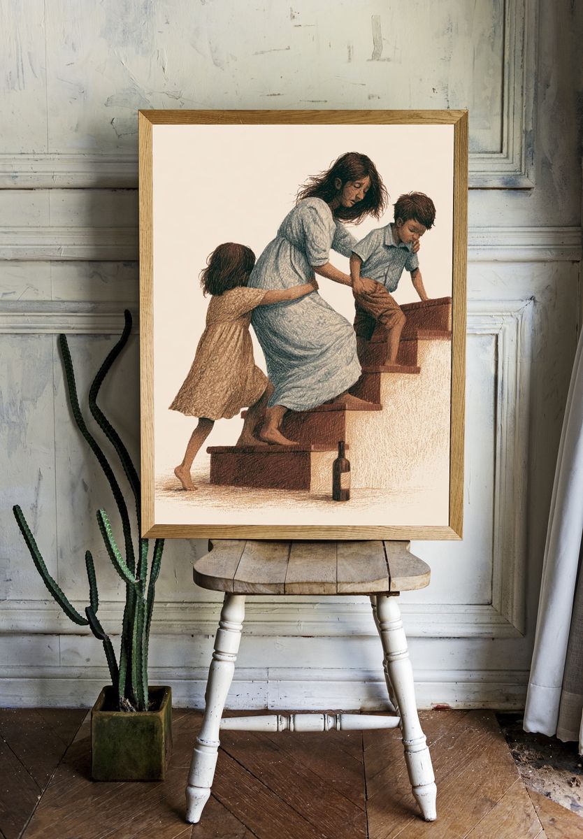 Family Stairway Illustration Poster. — room view 1