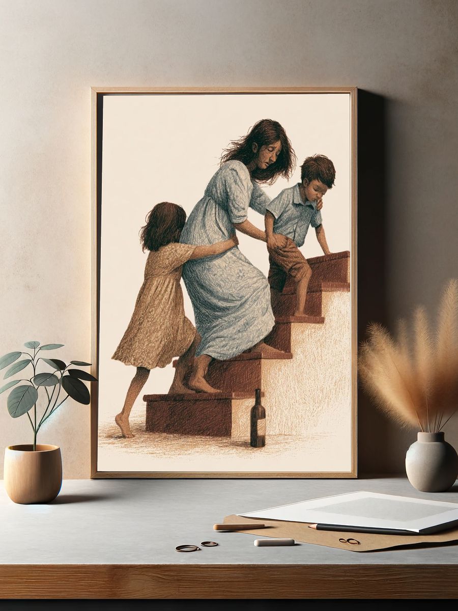 Family Stairway Illustration Poster. — room view 2