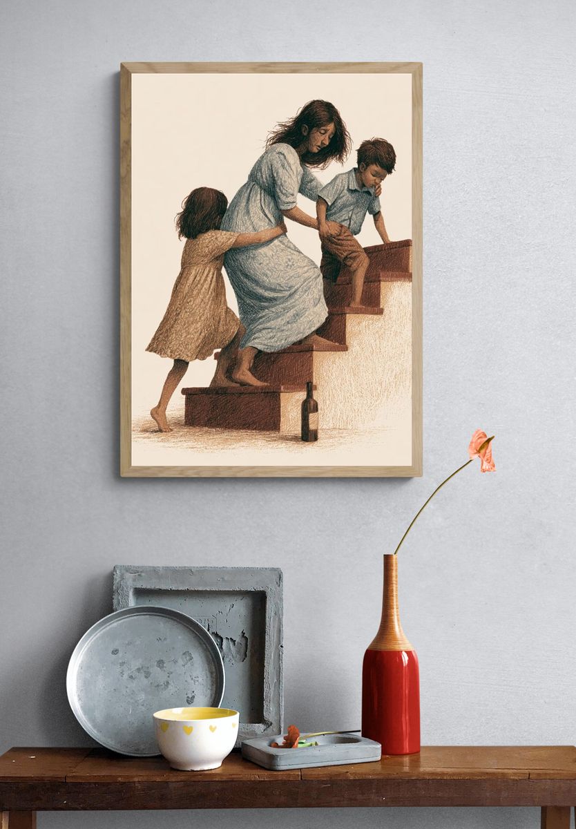 Family Stairway Illustration Poster. — room view 3