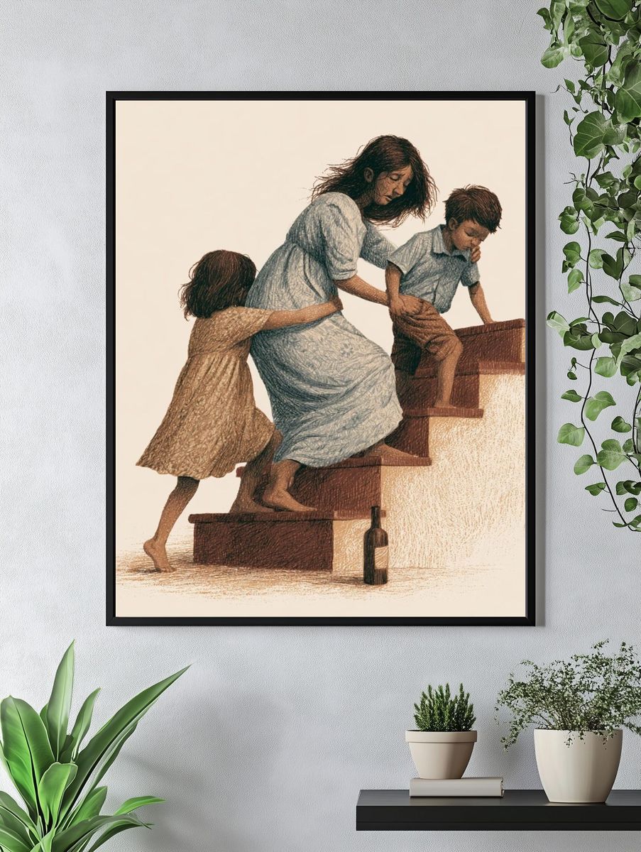 Family Stairway Illustration Poster. — room view 4