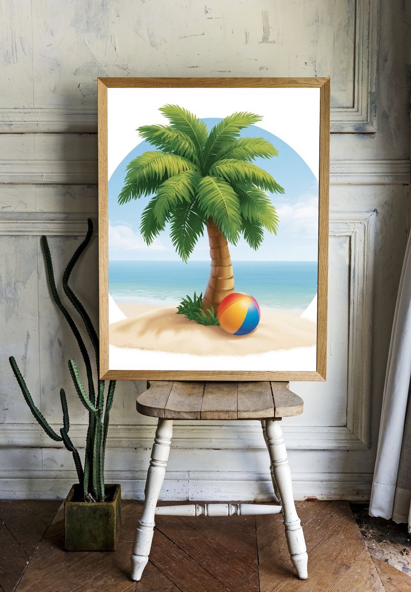 Tropical Palm Beach Illustration Poster. room preview