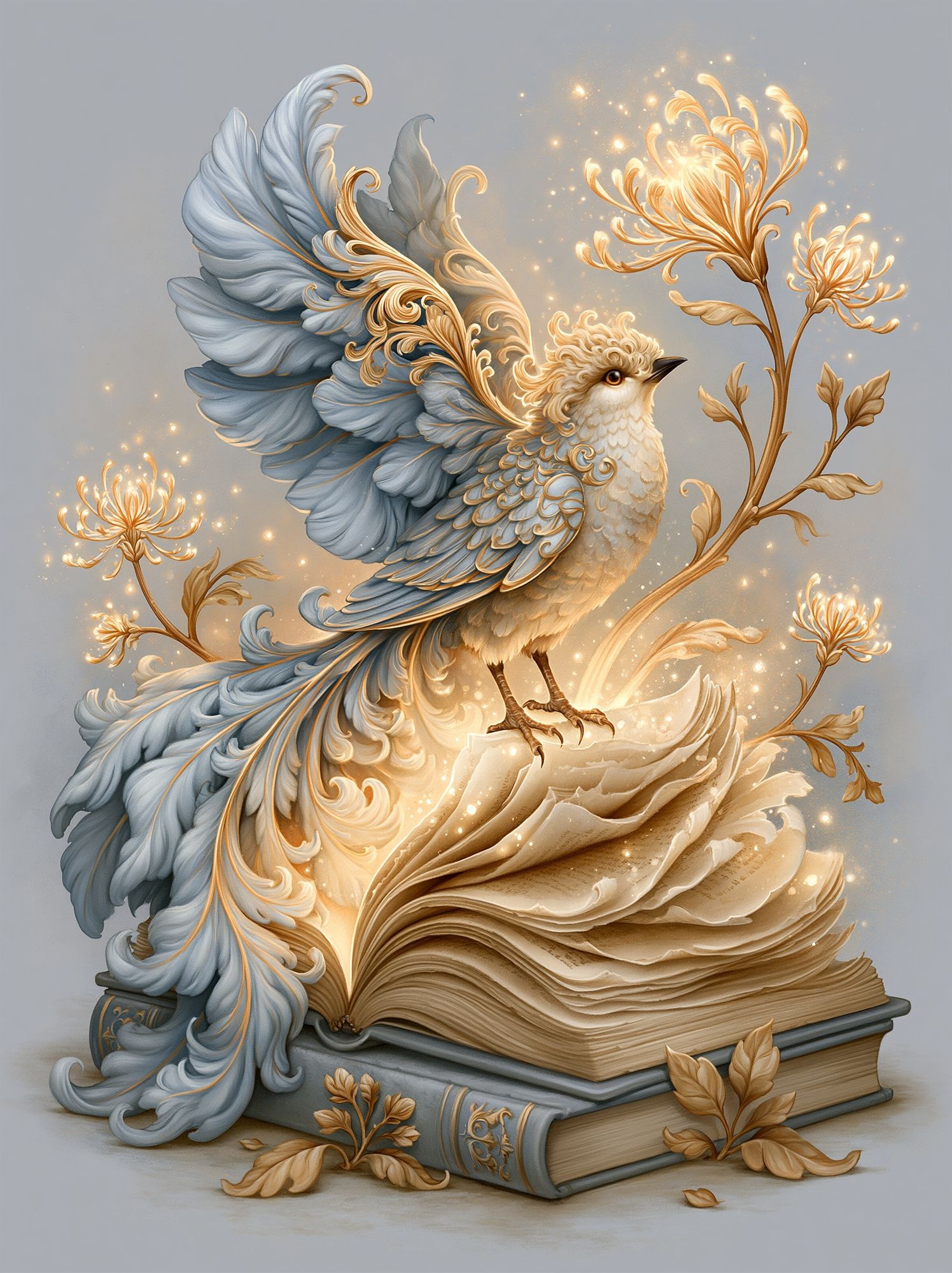 Enchanted Bird and Book Illustration Poster. poster — illustration art