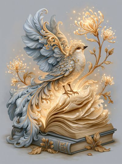 Enchanted Bird and Book Illustration Poster. poster
