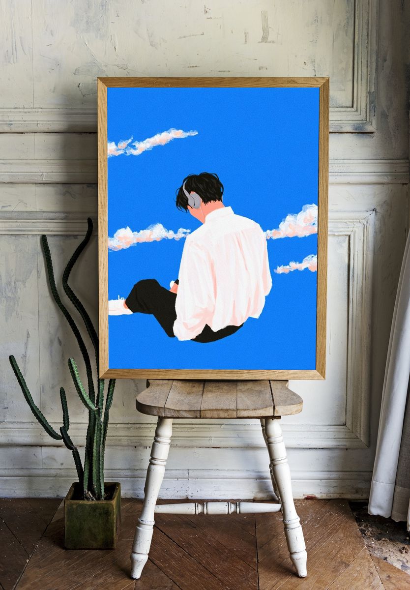 Headphones in the Sky Illustration Poster. room preview