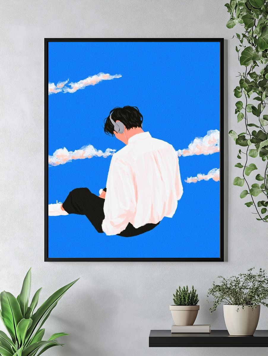 Headphones in the Sky Illustration Poster. — room view 4