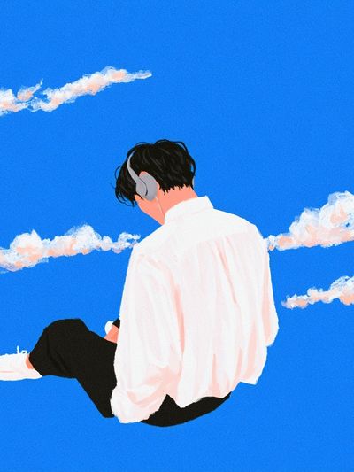 Headphones in the Sky Illustration Poster.