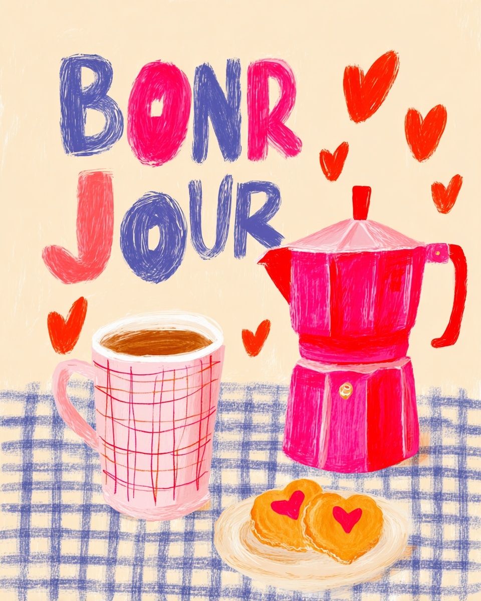 Bonjour Coffee Illustration Poster. poster — illustration art