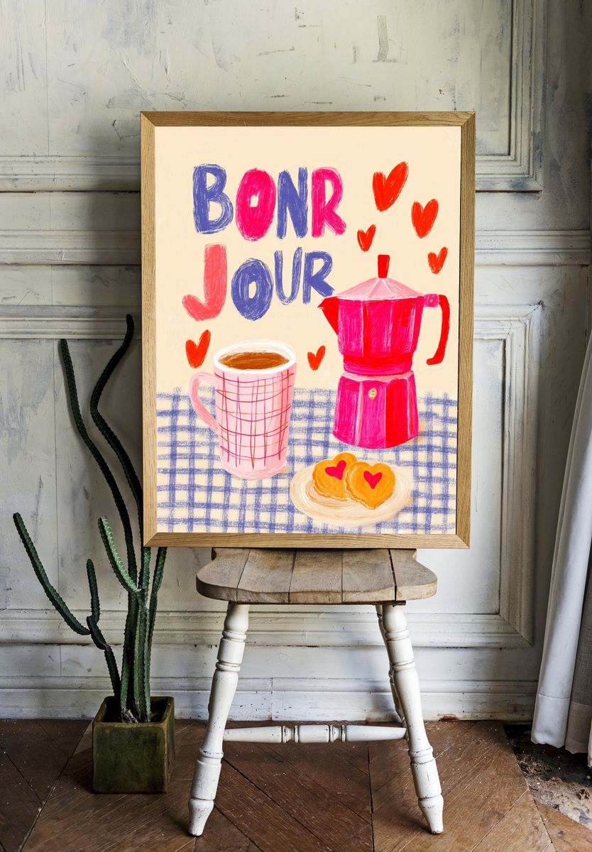 Bonjour Coffee Illustration Poster. room preview