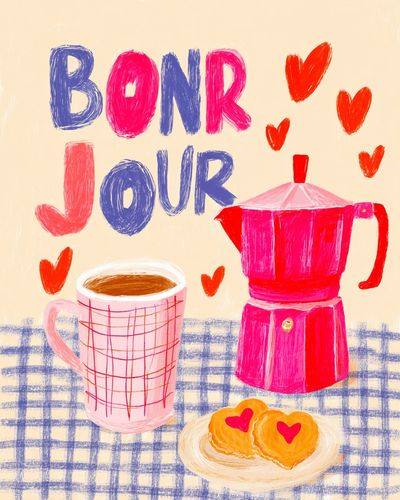 Bonjour Coffee Illustration Poster. poster print