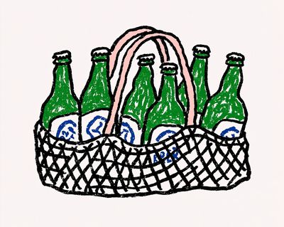 Beer Bottles Basket Illustration Poster. poster