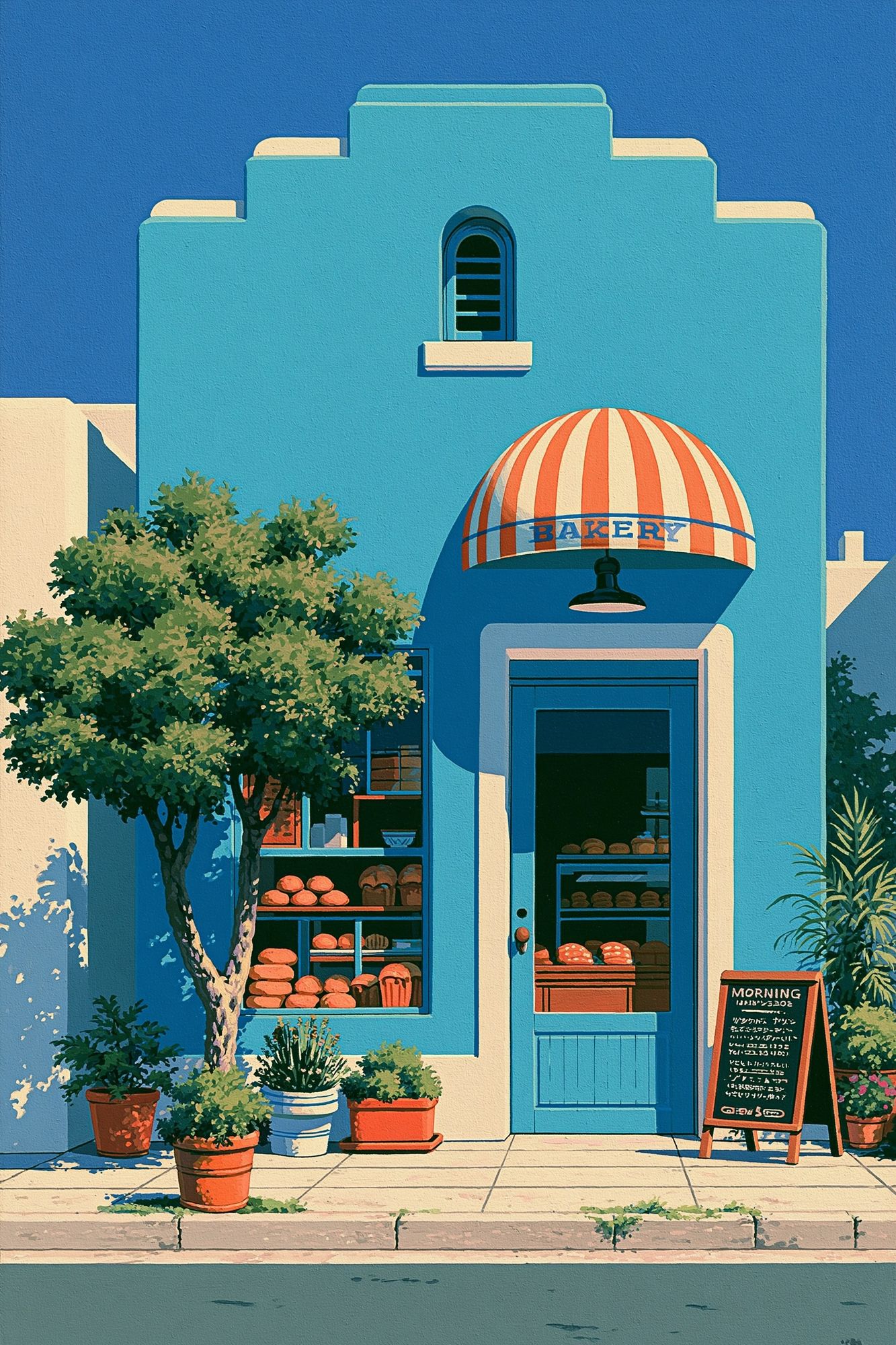 Blue Bakery Facade Illustration Poster. poster detail