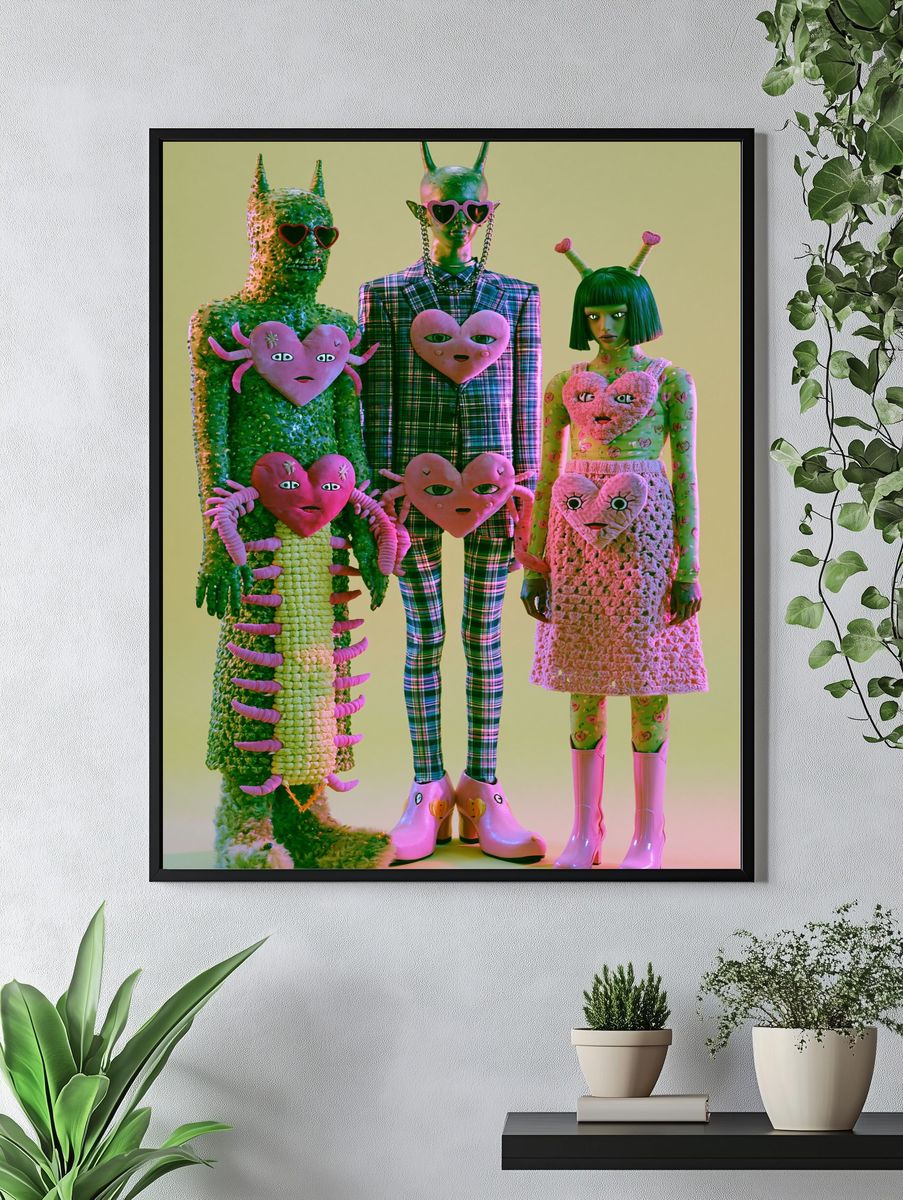 Surreal Heart Figures Illustration Poster. — room view 4