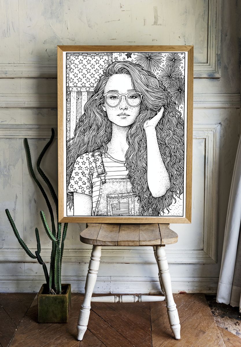 Patriotic Girl Portrait Print. room preview