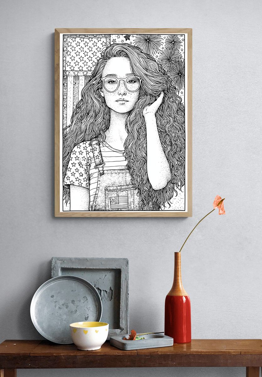 Patriotic Girl Portrait Print. — room view 3