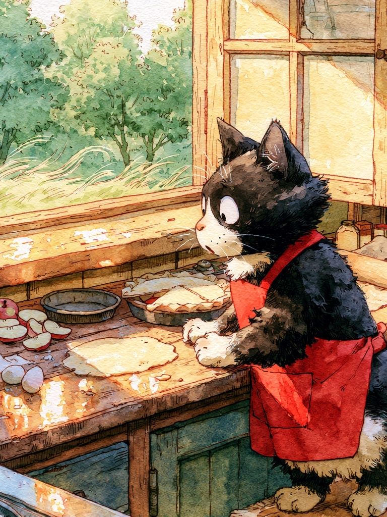 Cat in Kitchen Watercolor Poster. poster — illustration art