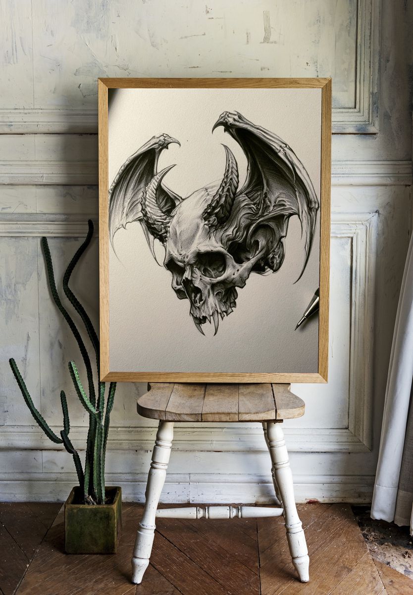 Demonic Skull Sketch Poster. — room view 1