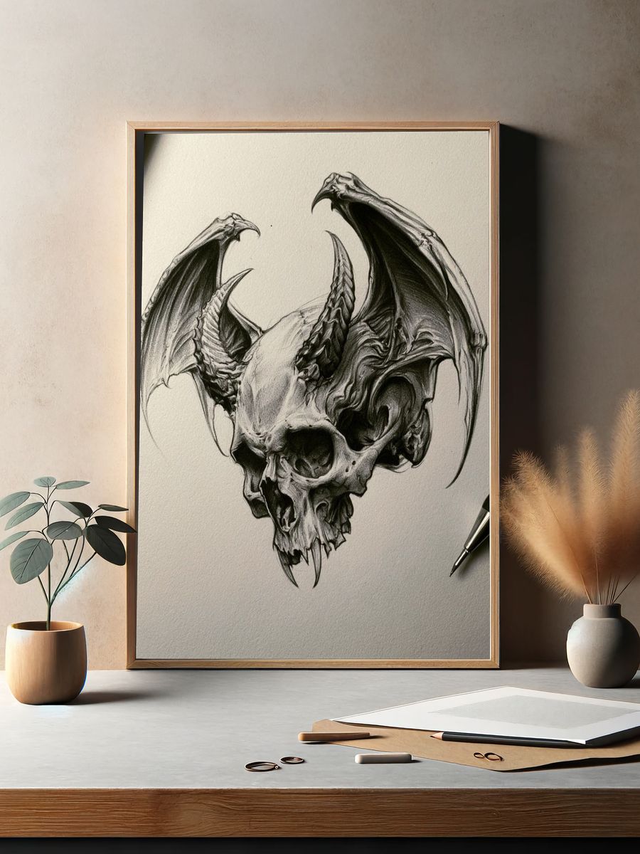 Demonic Skull Sketch Poster. — room view 2
