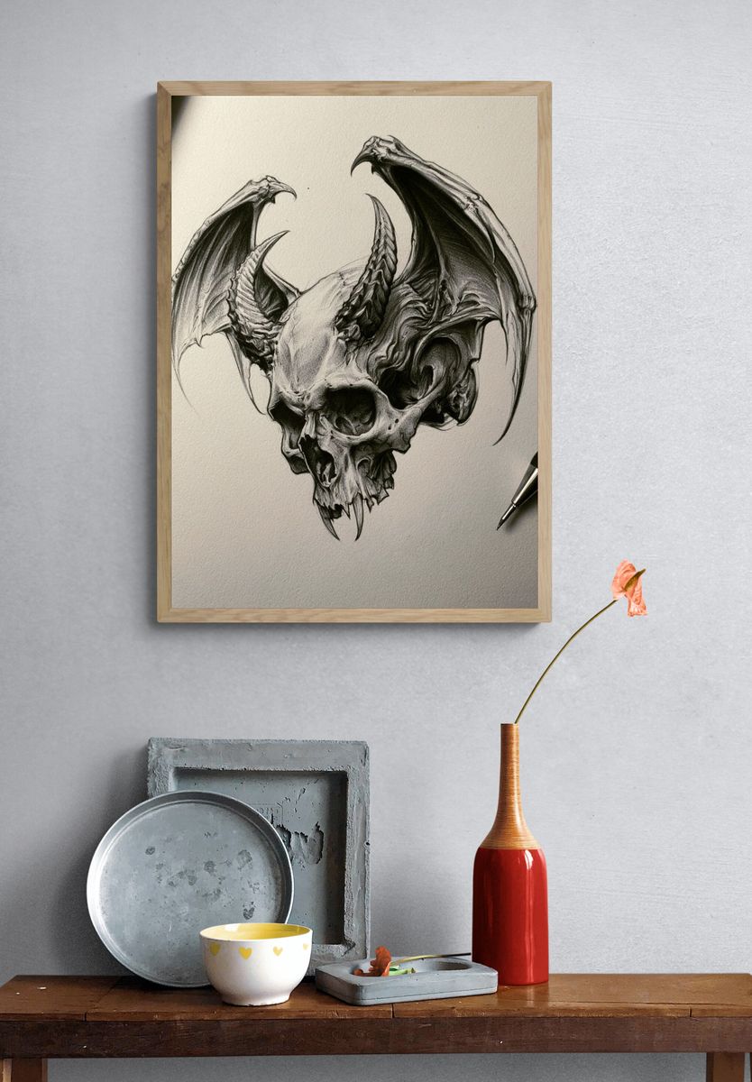Demonic Skull Sketch Poster. — room view 3