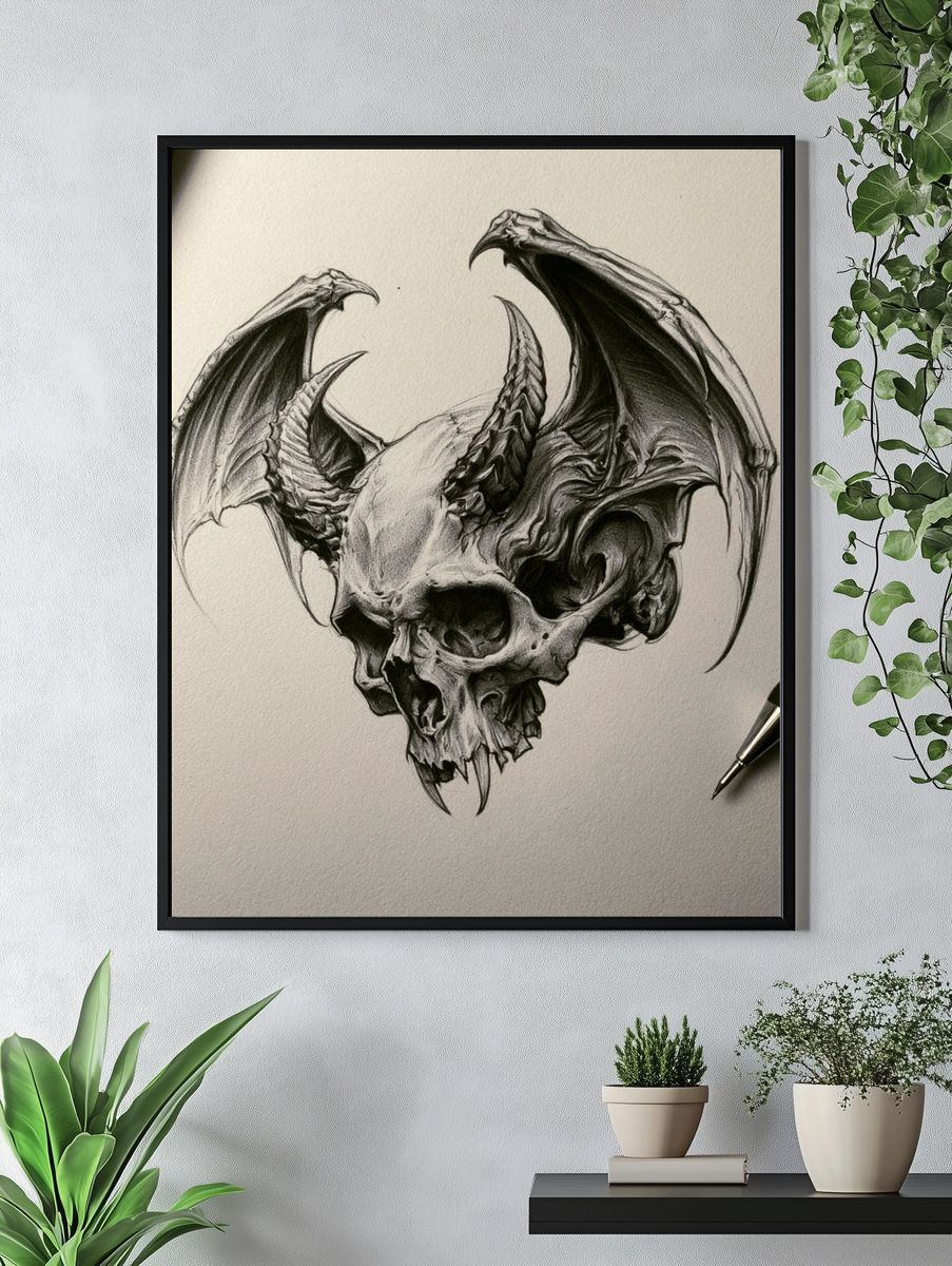 Demonic Skull Sketch Poster. — room view 4