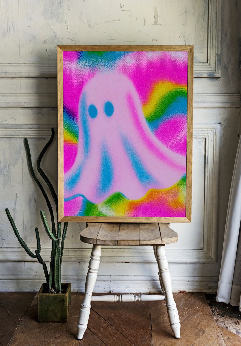 Rainbow Ghost Cartoon Poster. room preview