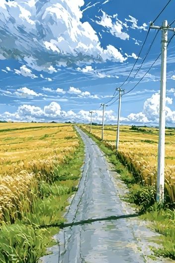Country Road Landscape Illustration Poster. poster detail