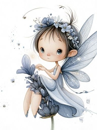 Blue Fairy Watercolor Print. poster — illustration art